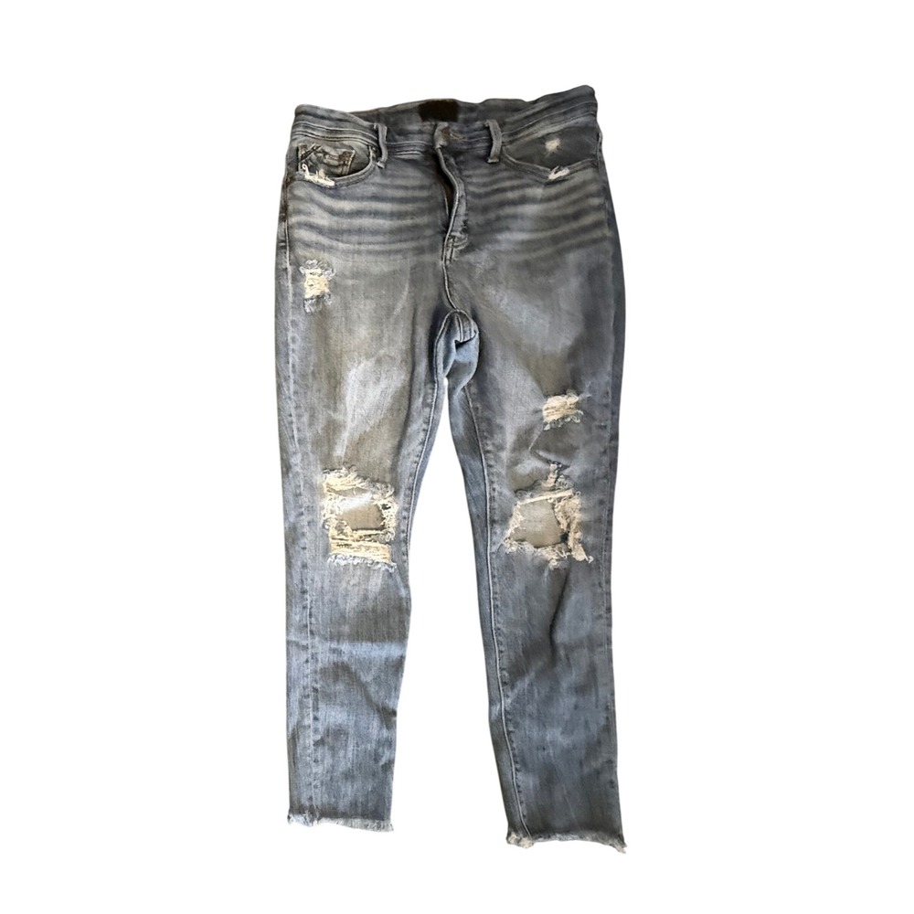 Buckle Black Fit No. 75 Ankle Skinny Jeans Womens 29 Blue Distressed Raw Hem